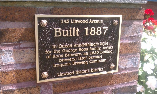 Plaque at the home of founder of Roos Brewery, later Iroquis Brewery.