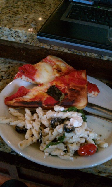 Caprese pizza, greek pasta salad. My little tour of the Mediterranean.