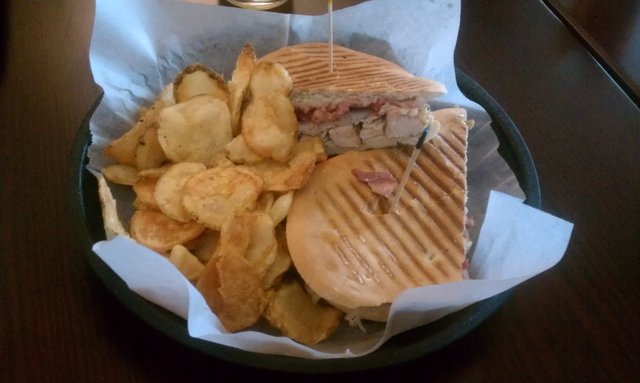 Turducken panino with cranberry, burnt orange chutney. Franziskaner to wash it down.