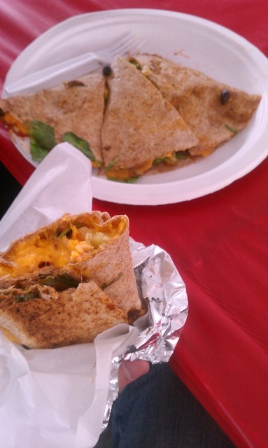 Potato burrito, black bean toastie from Vegetarian Oasis.