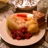 Corned beef, cabbage, spuds, carrots, parsnips, whole wheat soda bread.