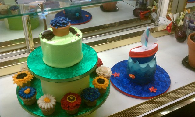 Spring-themed novelty cakes.