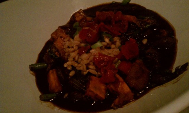 Etouffee: roasted root vegetables, farro, asaparagus (variance from menu)