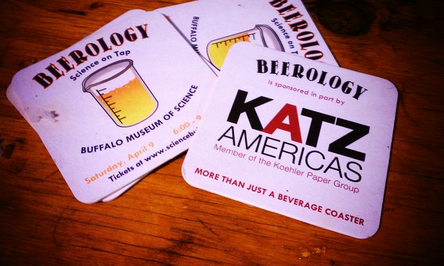 Coasters from @Bevcoasters promoting @BuffaloScience Beerology.