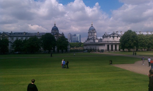 Looking back at the Painted Hall and the Chapel from Greenwich Park.