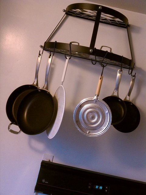 Pot rack watch, day 2: still attached, gravity lying in wait.