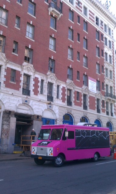 The @WholeHogTruck food truck is serving at the Lafayette Hotel restoration site.