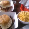 Beef brisket sandwich, pulled pork sandwich, mac-n-cheese.