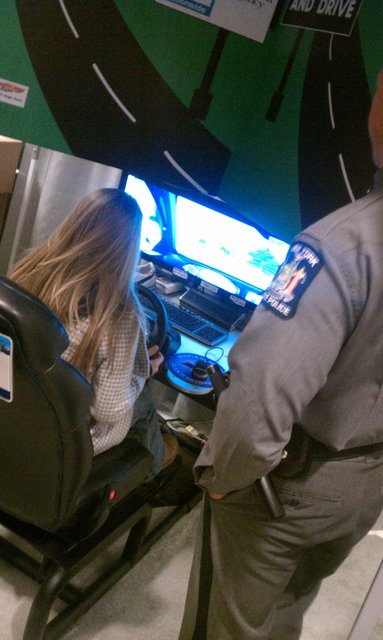 Texting while driving simulator. This girl destroyed an entire family of deer and a Coke machine.