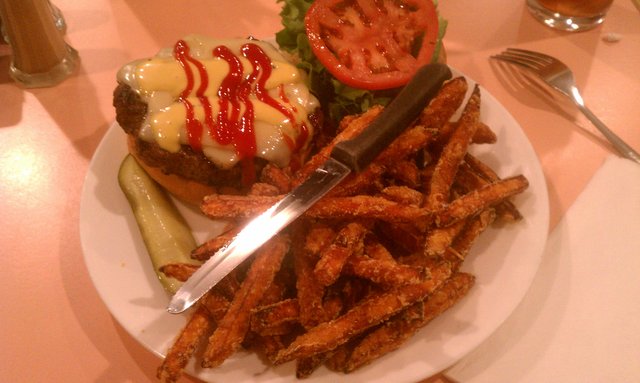 Burger and sweet potato fries FTW.