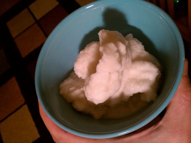 Fresh batch of coconut sorbet. I may have gone a little heavy on the vanilla bean.