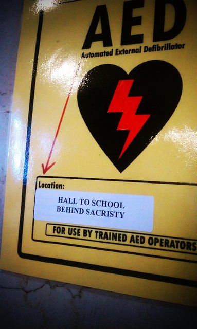 I don't what a "sacristy" is, and I'm nearest AED. Bad news in case of heart attack.