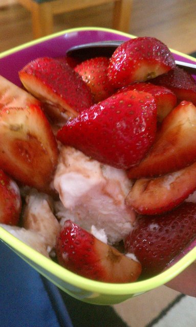 Because somebody didn't believe how well balsamic, strawberries and vanilla ice cream go together.