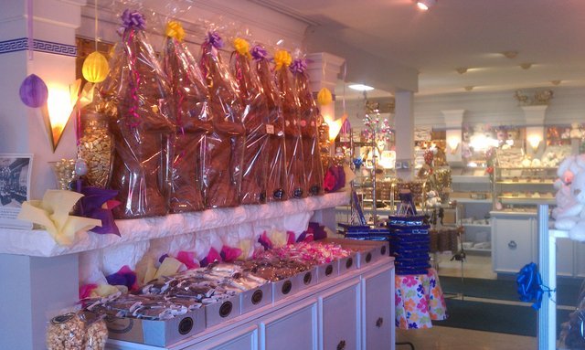 3 foot tall, 17 lb. chocolate rabbits stare at me with dead eyes, ready to be eaten.