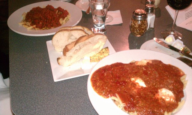 Bolognese, penne with bocconcini mozzarella. Penne with marinara.