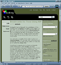 evolt.org article page as viewed in Netscape 6.01