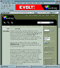 evolt.org article page as viewed in Opera 5.0
