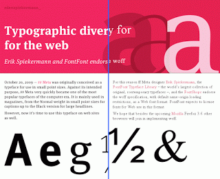 Screen shot showing page with ff Meta typeface on one half, not on the other.