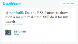 Use the RSS feature to draw it on a map in real-time. Still do it for my travels.