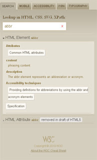 W3C Cheatsheet screen shot