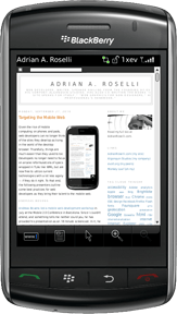 Image of this blog on a BlackBerry, showing a post with an image of this blog on an HTC phone.