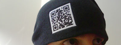 Hat embroidered with a QR code.
