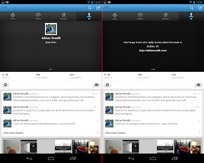 Screen capture of updated Twitter app without new header (Nexus 7).