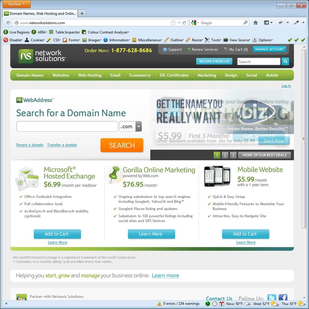 Screen shot of Network Solutions home page in Firefox.