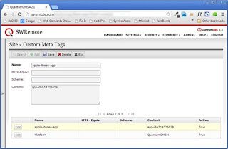 Screen shot of the QuantumCMS custom meta tag screen.