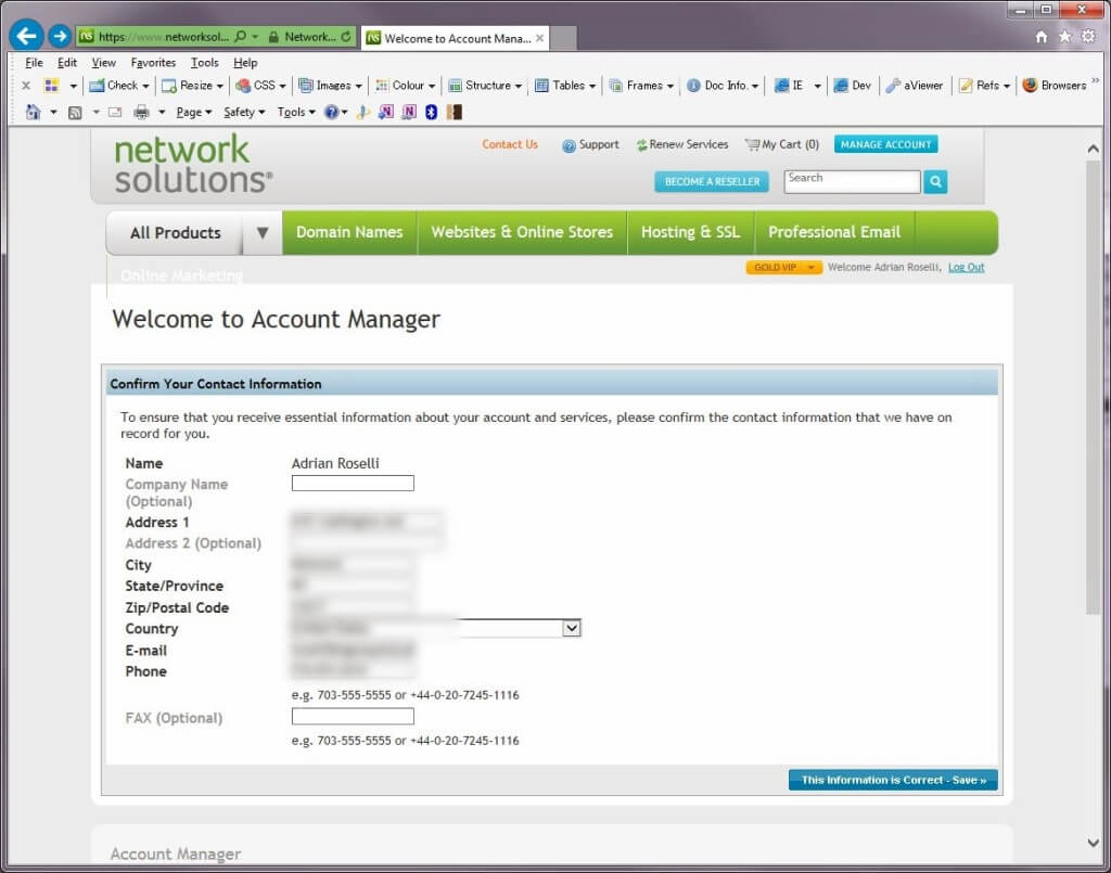 Screenshot of Network Solutions login flow.