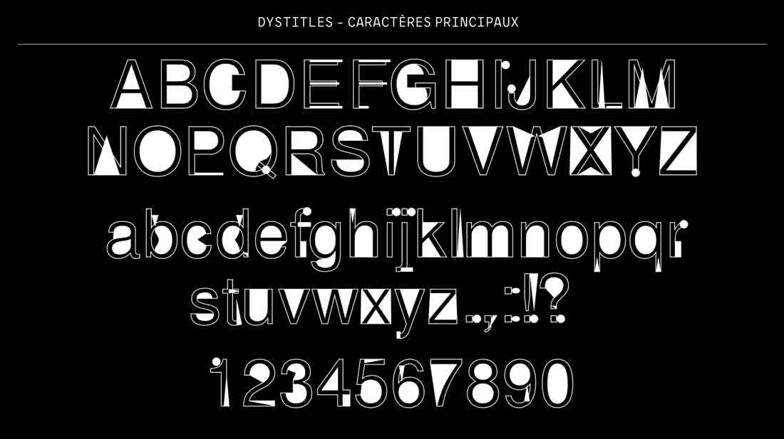 DysTtitles sample showing numbers, punctuation, and full alphabet in upper and lower-case letters.