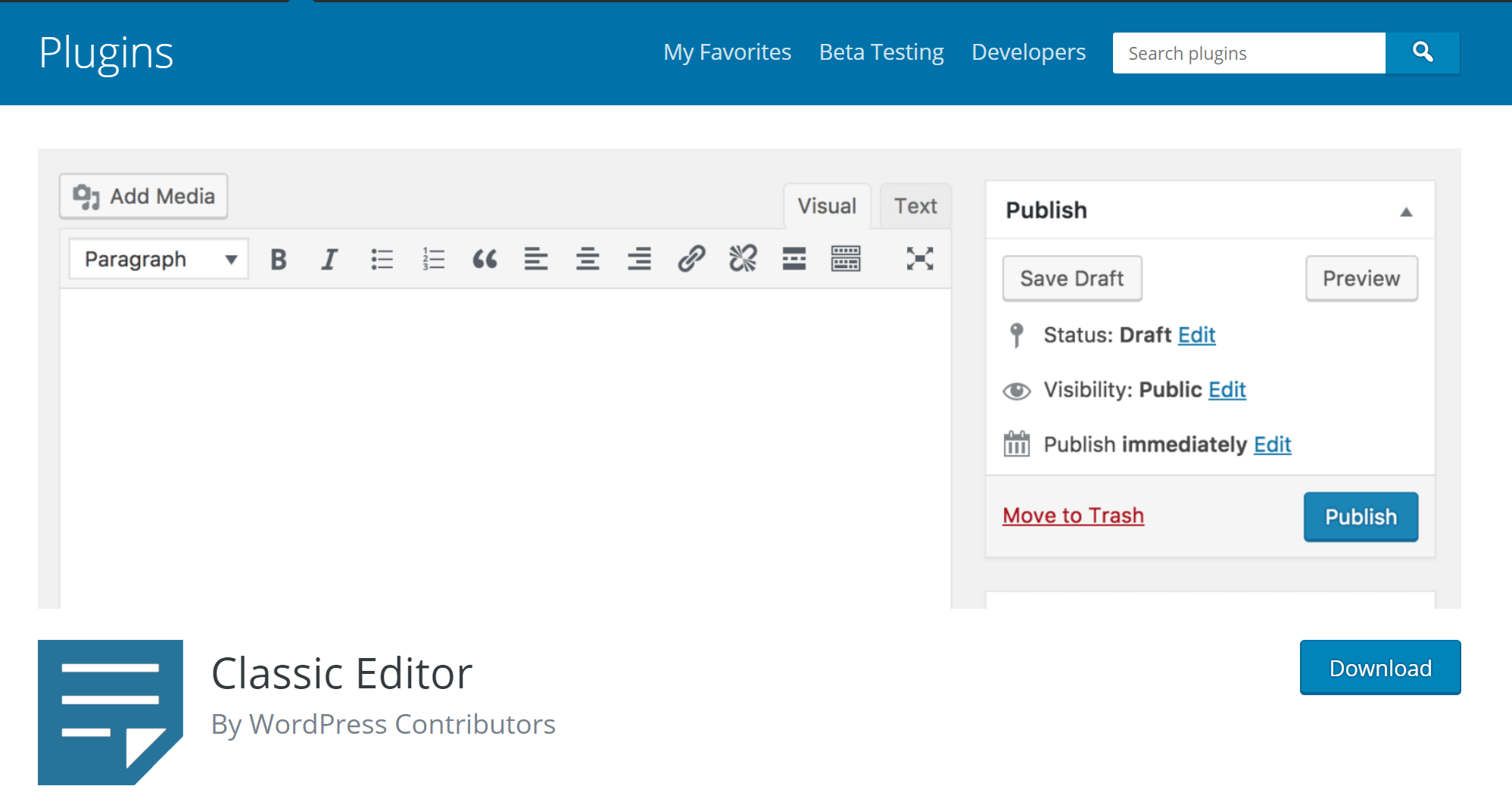 Screen shot of the Classic Editor plug-in page.