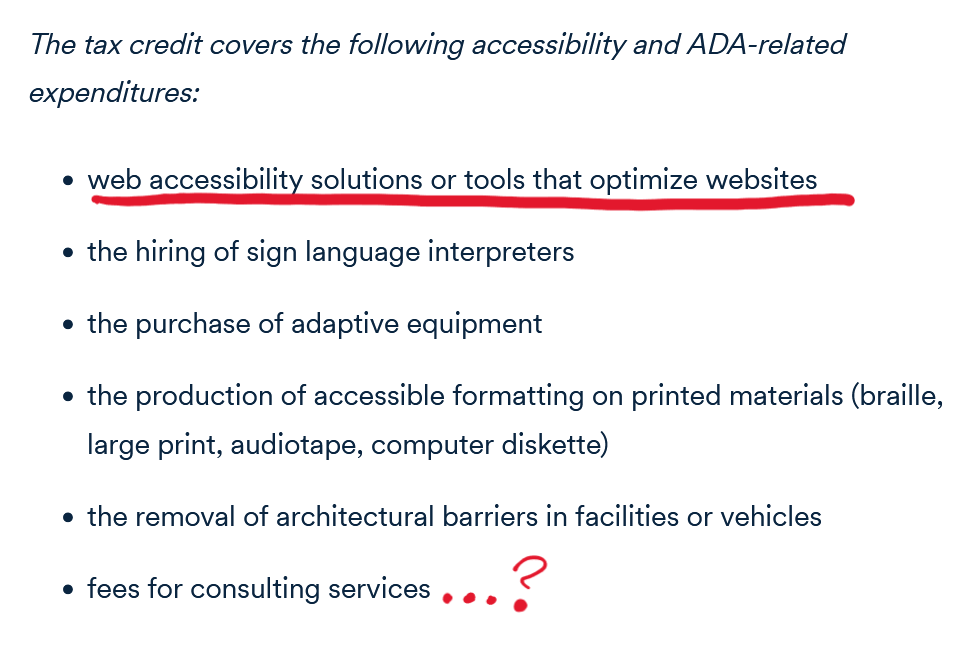 The language from accessiBe with the first and last bullet highlighted.