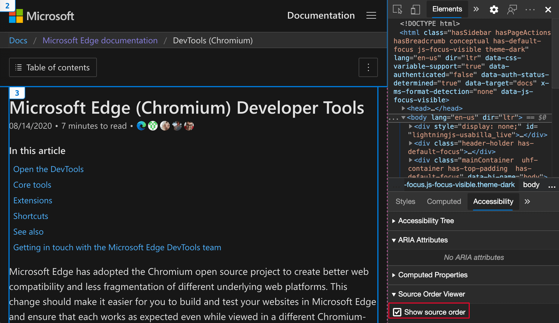 Source Order Viewer in the Accessibility pane