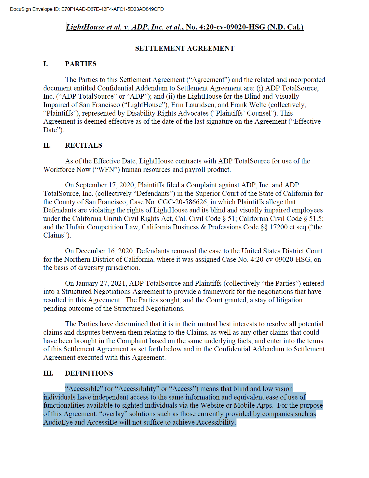 Page 1 of Lighthouse et al v ADP Inc.