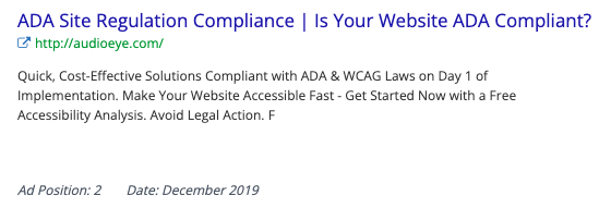ADA Site Regulation Compliance | Is your Website ADA Compliant? Quick, Cost-Effective Solutions Compliant with ADA & WCAG Laws on Day 1 of Implementation. Make Your Website Accessible Fast - Get Started Now with a Free Accessibility Analysis. Avoid Legal Action. Ad position: 2. Date: December 2019.