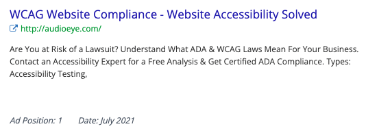 WCAG Website Compliabnce - Website Accessibility Solved. Are You at Risk of a Lawsuit? Understand What ADA & WCAG Laws Mean For Your Business. Contact an Accessibility Expert for a Free Analysis & Get Certified ADA Compliance. Types: Accessibility Testing. Ad position: 1. Date: July 2021.