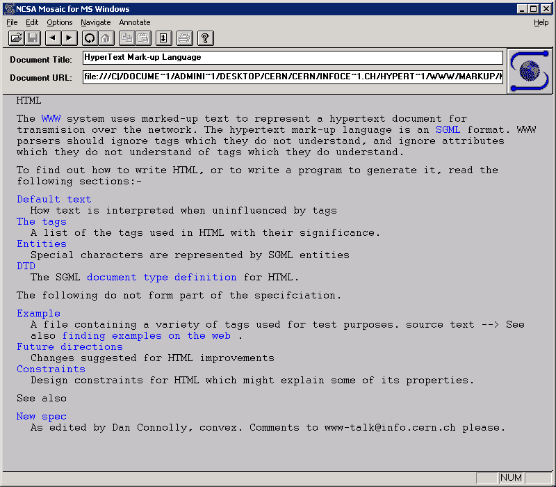 The original markup language page from the WWW project.