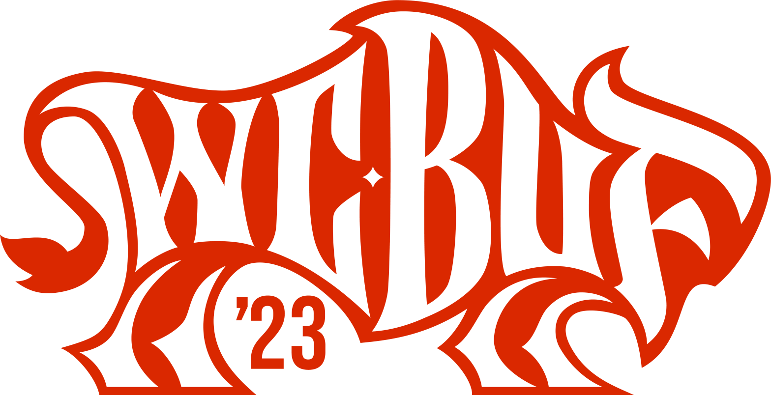 The text WCBUF stylized into the shape of a bison, with 23 under its legs.