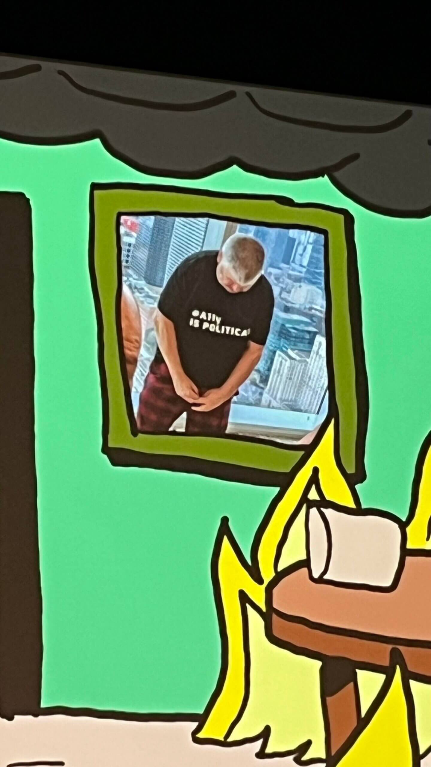 Older Steve Faulkner wearing a shirt with text that reads: “a11y is political”