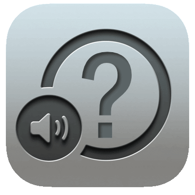 The VoiceOver logo with a question mark in the center of the circle instead of a human figure.