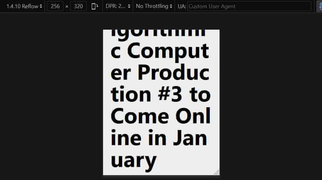 Second part of the headline, visually presented as: er Produc tion #3 to Come Onl ine in Jan uary