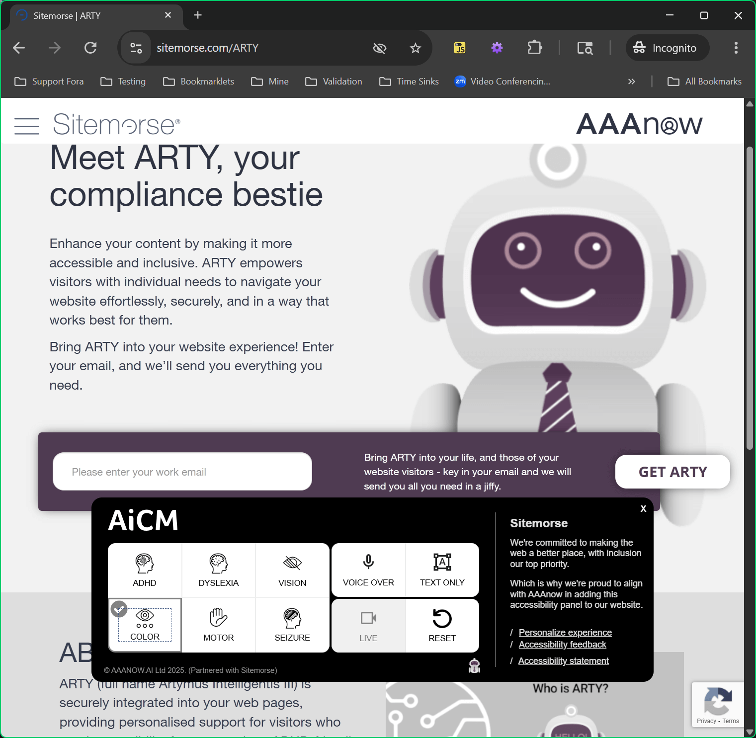 The already largely colorless page doesn't change much, except the purple robot and middle bar are a dirty dark purple.