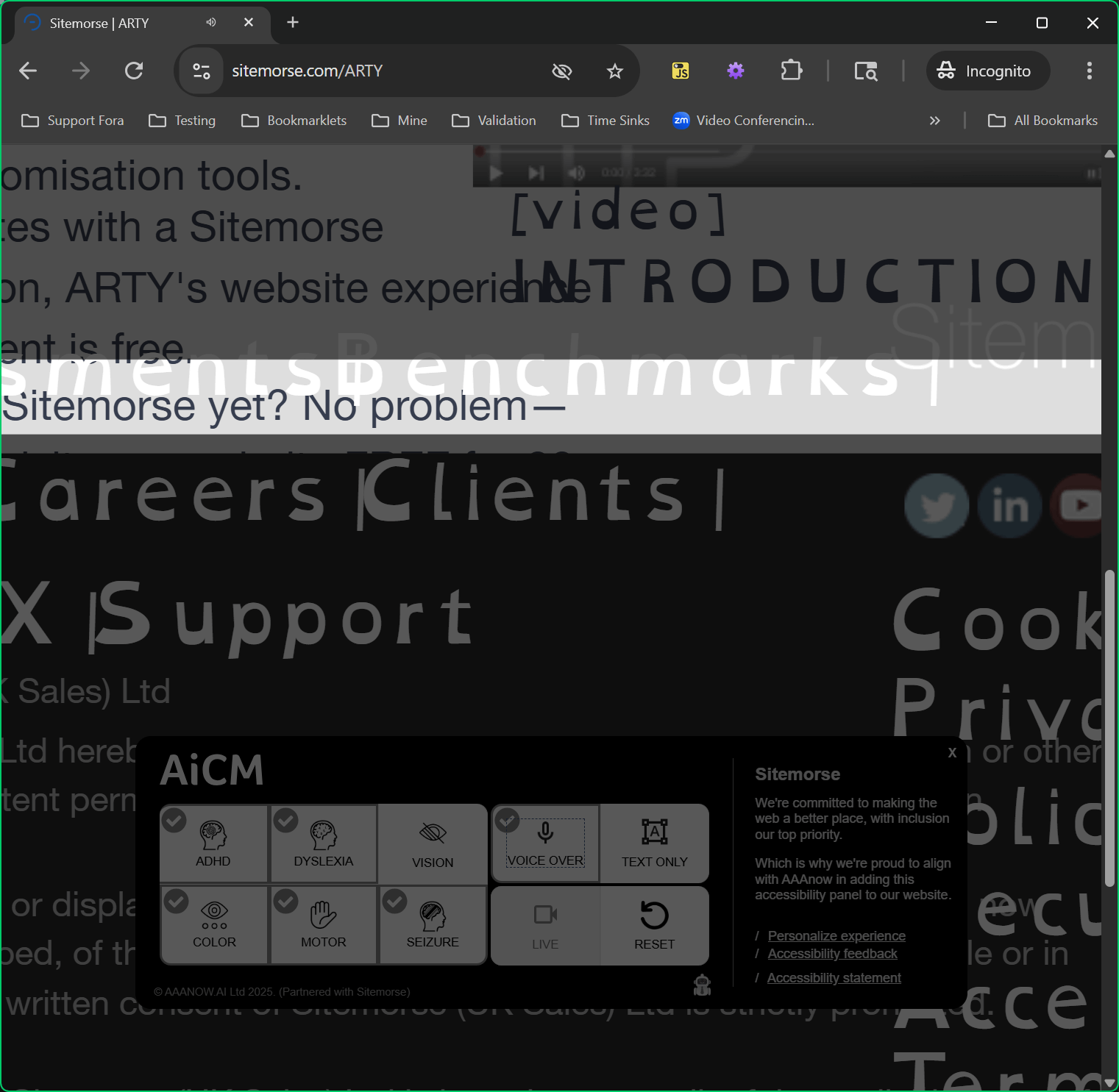 A dark, jumbled, desaturated page with overlapping text, a narrow band of light, and at least one custom font instance.