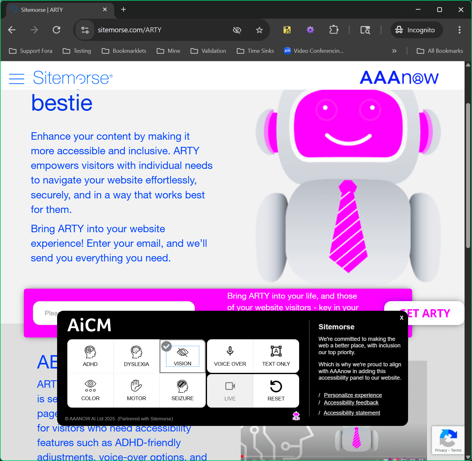 Larger blue body text against the white page, and very magenta robot.