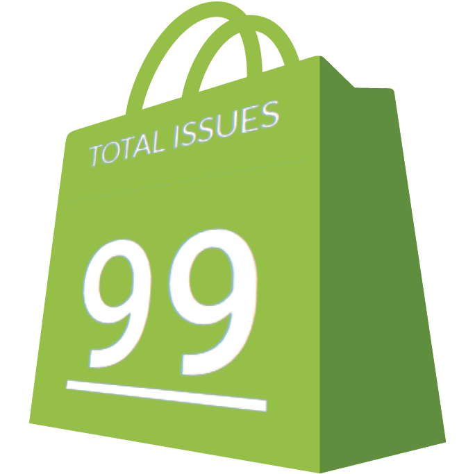 The Shopify green bag logo, but the S has been replaced with “Total issues 99”.
